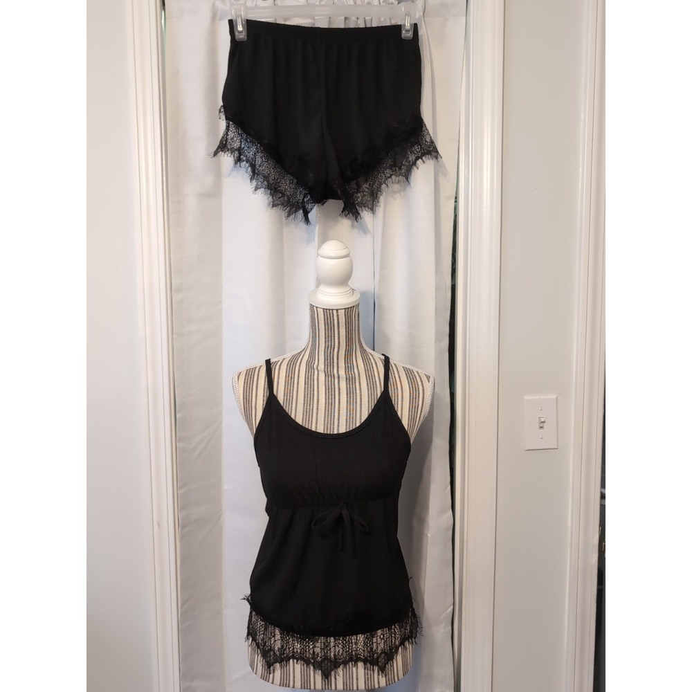 Whimsygoth Black Lacy 2-Piece Sleep Relax Set Large Y2K Coquette